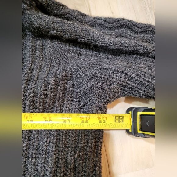 Jillian Jones 100% LambsWool Midi Cardigan Cable Knit Dark Gray Fisherman Sz XL - Picture 9 of 15